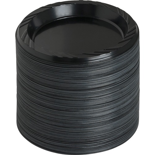 Genuine Joe Round Plastic Black Plates